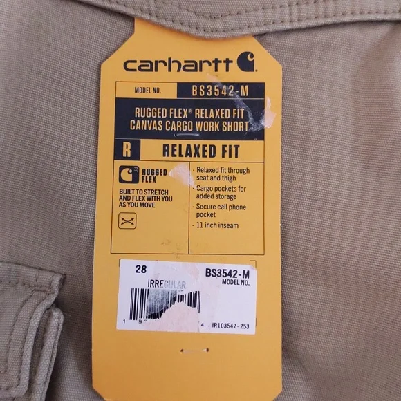 Rugged Flex Carhartt Relaxed Fit Canvas Cargo Work Short 28 and 11" Inseam - Picture 4 of 6